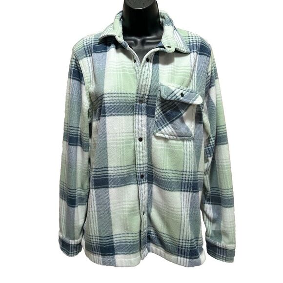 Arizona Jean Company Jackets & Blazers - Arizona Jean Co Fleece Jacket Snap Closure‎ Size Small Blue/Green/White Plaid